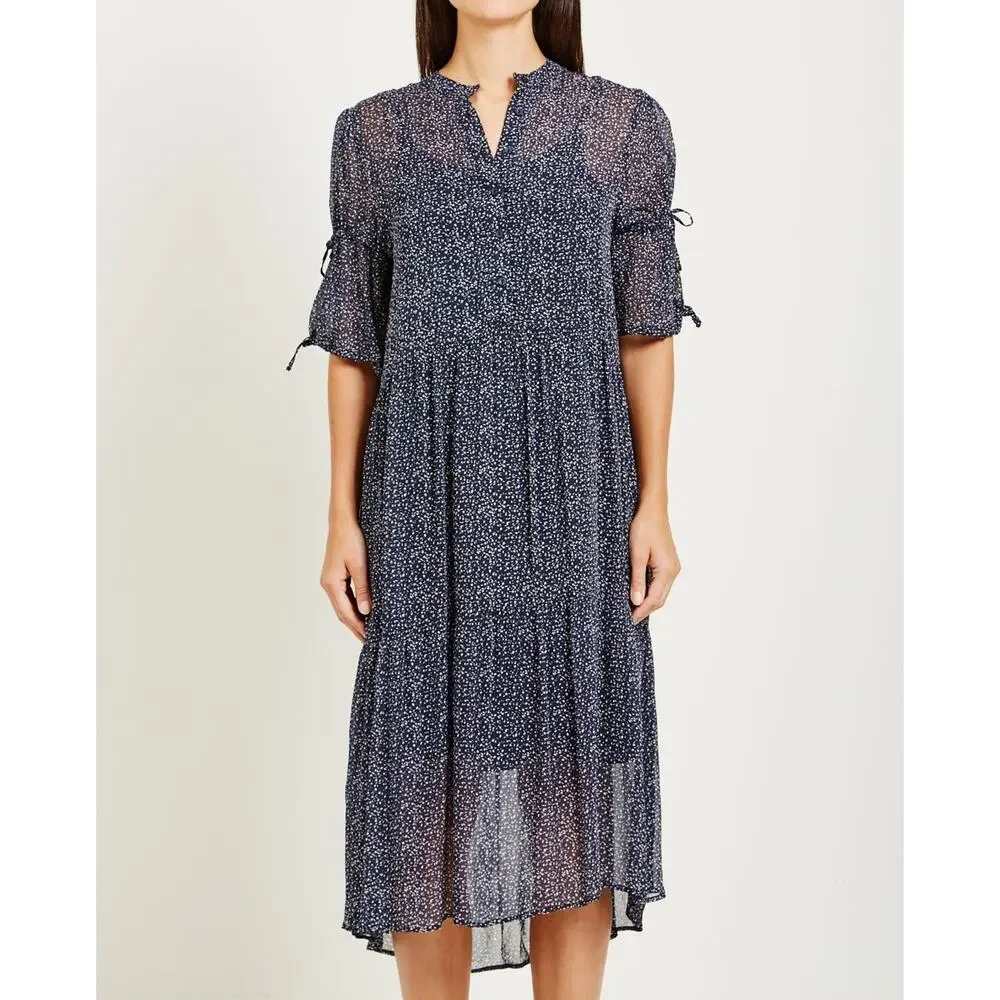 JUST Female Zoe Midi Dress Navy Floral Women's Small Peasant Scandi Boho Indie - Picture 3 of 16